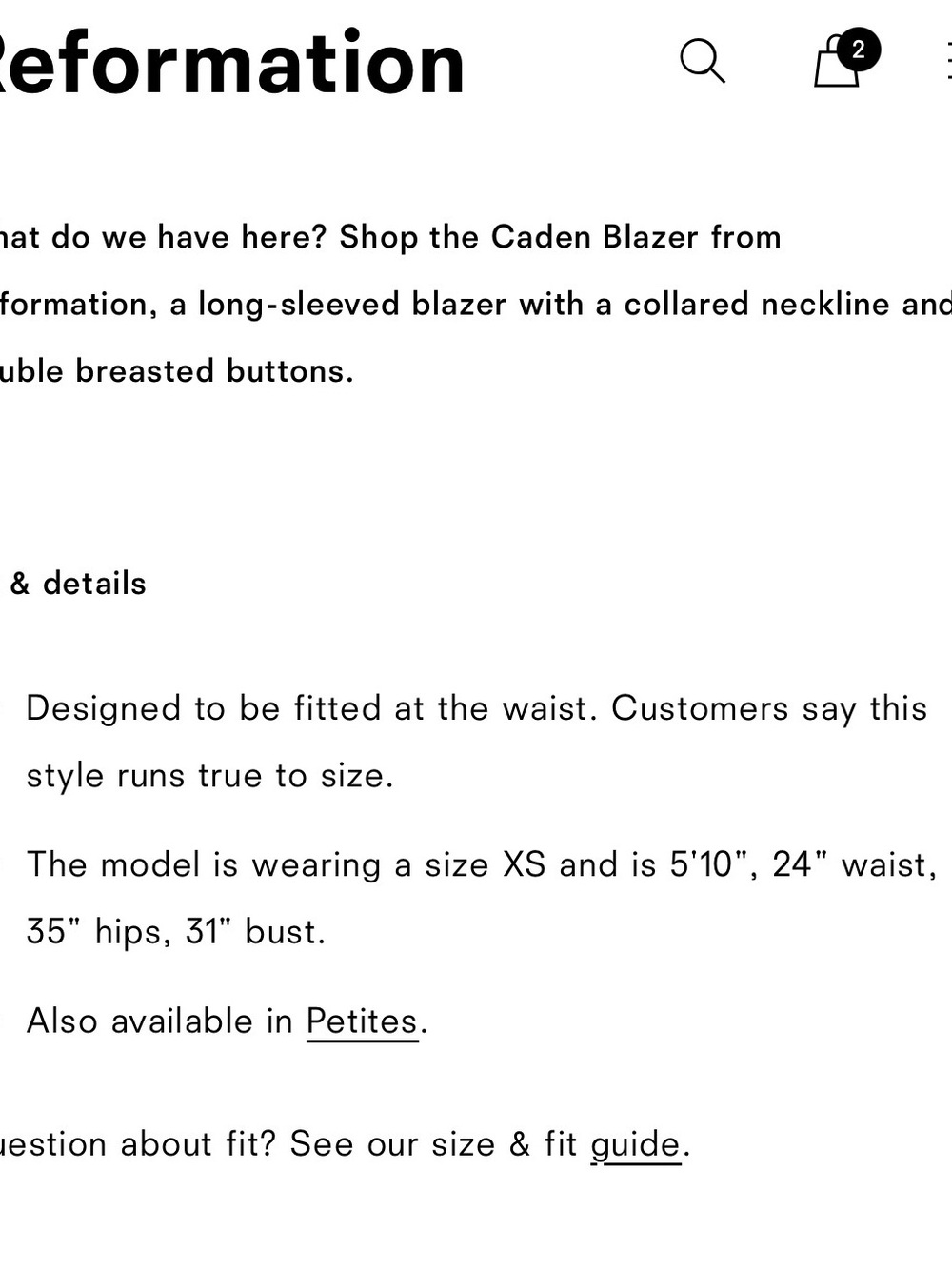 Reformation Caden Blazer Black - Size S - BRAND NEW - Picture 7 of 7
